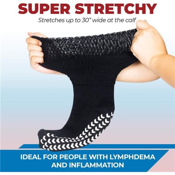 3 Pairs Extra Wide Socks for Swollen Feet, Diabetic Socks for Men, Non Slip Sock - Picture 3 of 7